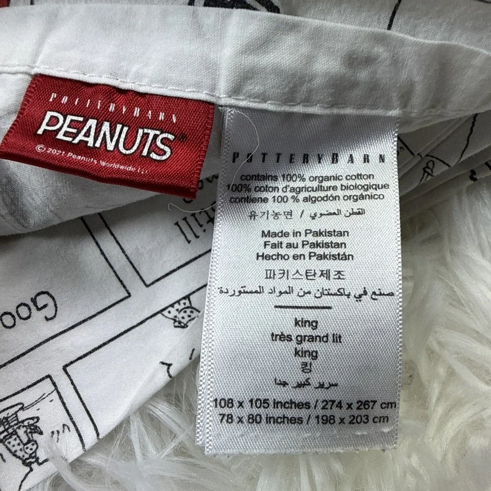 Pottery Barn Kids Snoopy Peanuts Valentine King Flat Sheet Organic Hearts PBK